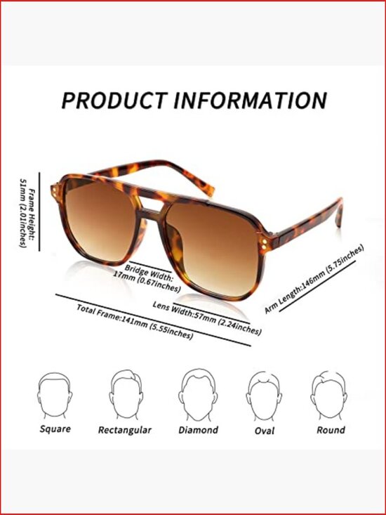 Retro Square Aviator Sunglasses UV400 Protection Plastic Frame main image 4